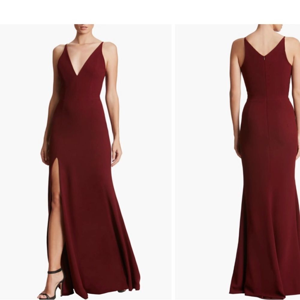 NEW Dress The Population Burgundy Iris Crepe Maxi Formal Gown S